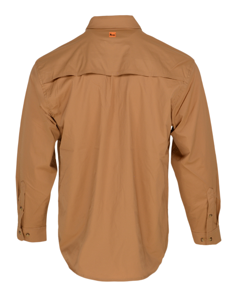 Banded Breezepoint Vented Shirt in Lion, vented back cape, back view