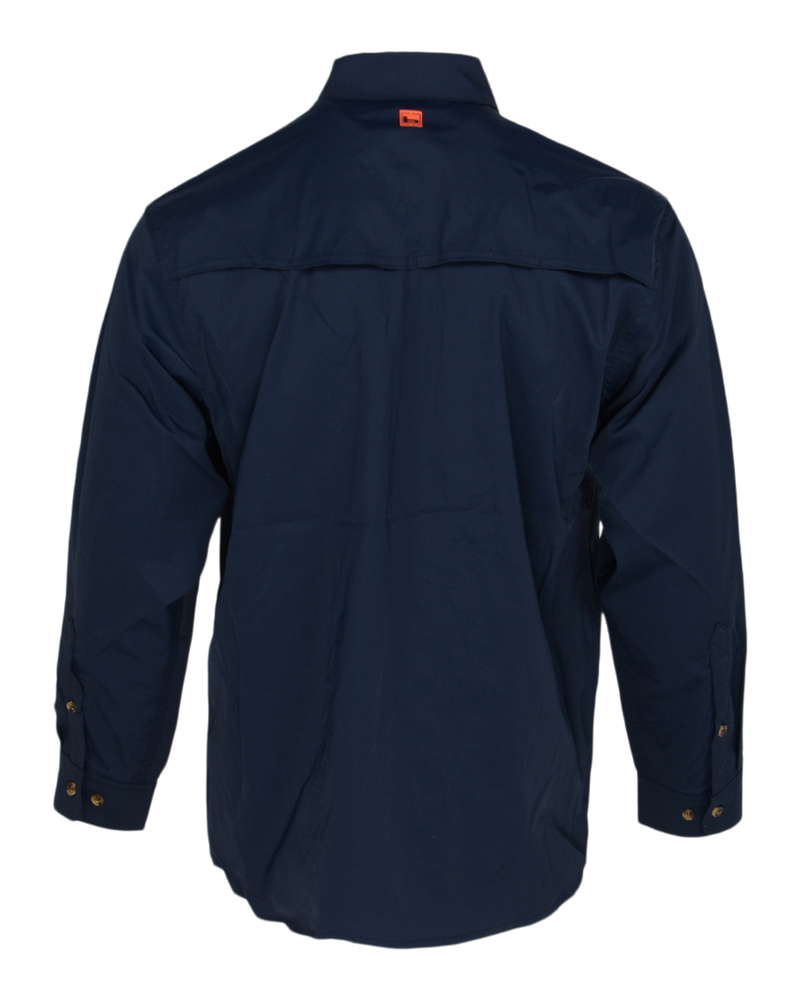 Banded Breezepoint Vented Shirt in Navy, vented back cape, back view