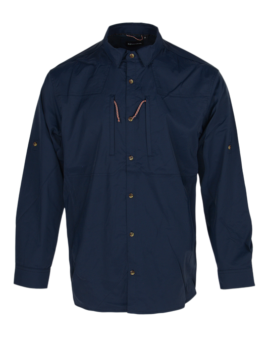 Banded Breezepoint Vented Shirt in Navy, UPF 40 button up shirt, front view