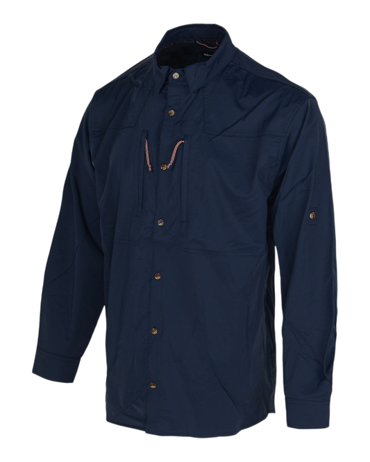 Banded Breezepoint Vented Shirt in Navy, UPF 40 button up shirt, side view