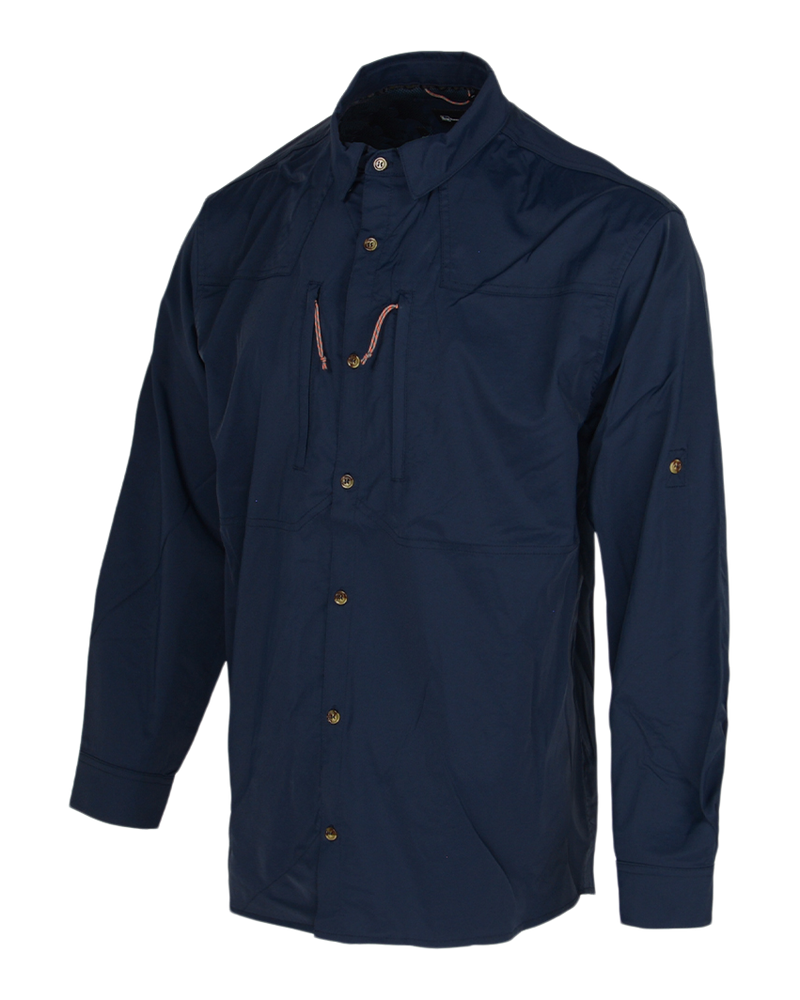 Banded Breezepoint Vented Shirt in Navy, UPF 40 button up shirt, side view