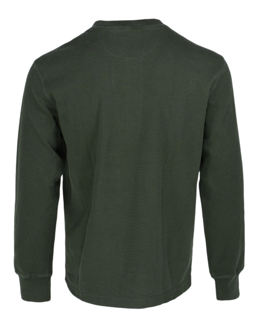 Banded Ridgepoint Thermal Henley in Fir, waffle knit long sleeve shirt, back view