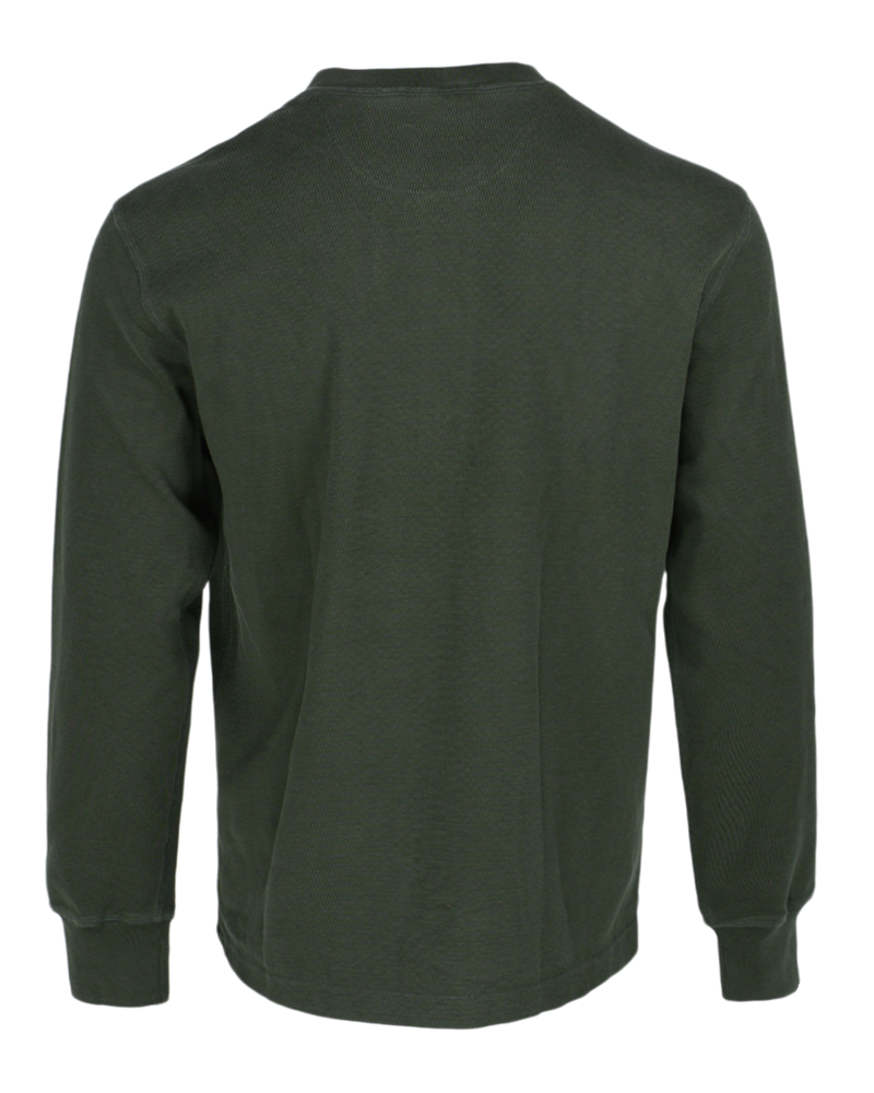Banded Ridgepoint Thermal Henley in Fir, waffle knit long sleeve shirt, back view