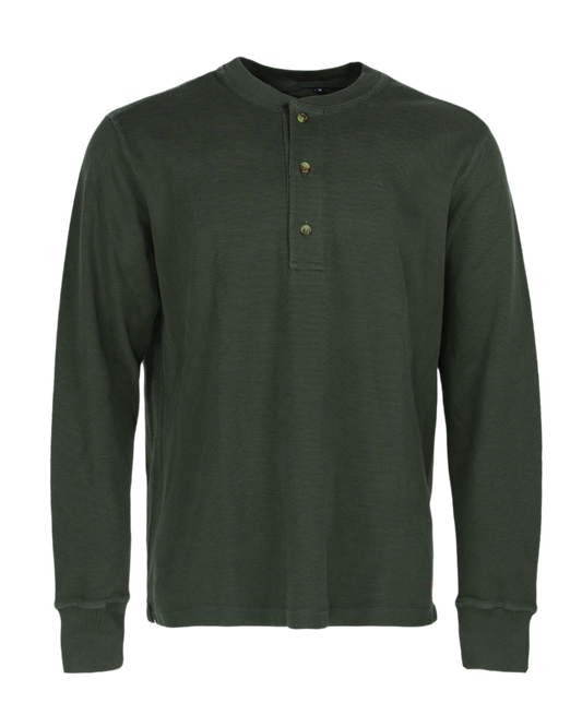 Banded Ridgepoint Thermal Henley in Fir, waffle knit long sleeve shirt, front view