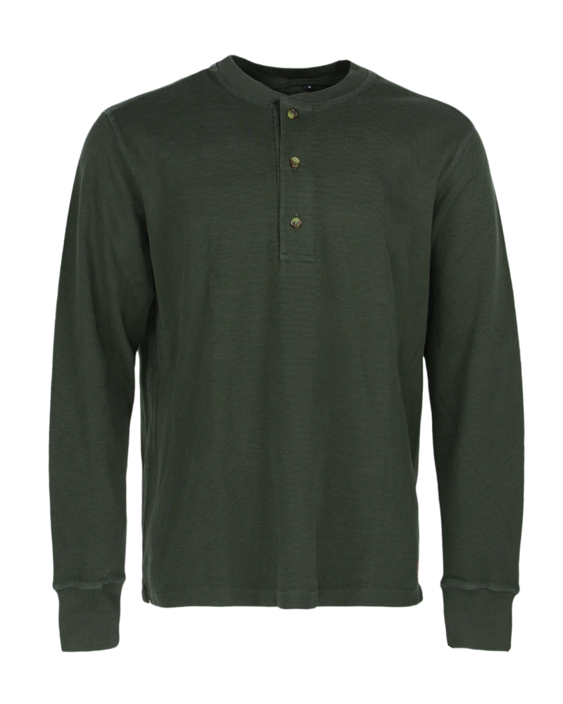 Banded Ridgepoint Thermal Henley in Fir, waffle knit long sleeve shirt, front view