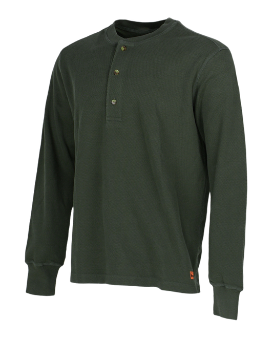 Banded Ridgepoint Thermal Henley in Fir, waffle knit long sleeve shirt, side view