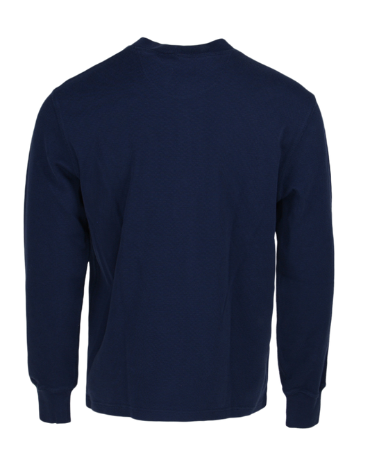 Banded Ridgepoint Thermal Henley in Navy, waffle knit long sleeve shirt, back view