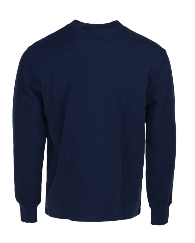 Banded Ridgepoint Thermal Henley in Navy, waffle knit long sleeve shirt, back view