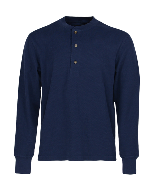 Banded Ridgepoint Thermal Henley in Navy, waffle knit long sleeve shirt, front view