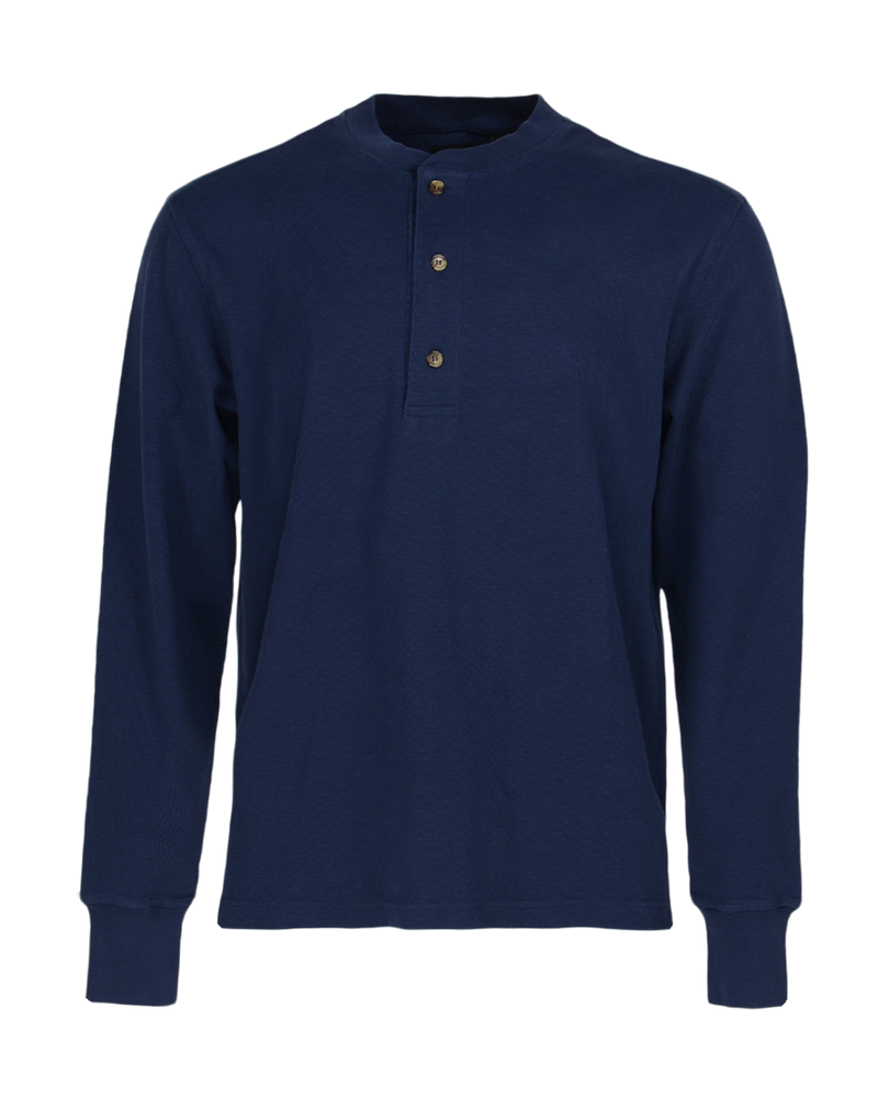 Banded Ridgepoint Thermal Henley in Navy, waffle knit long sleeve shirt, front view