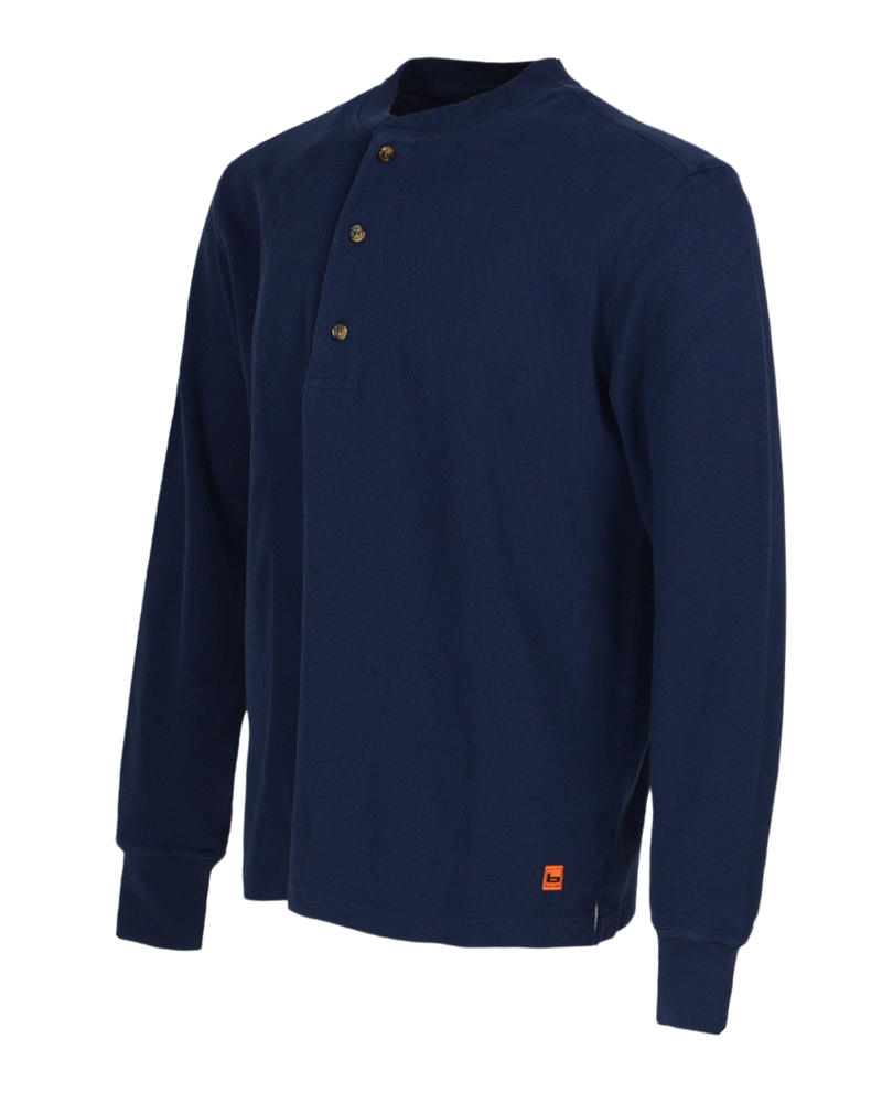 Banded Ridgepoint Thermal Henley in Navy, waffle knit long sleeve shirt, side view