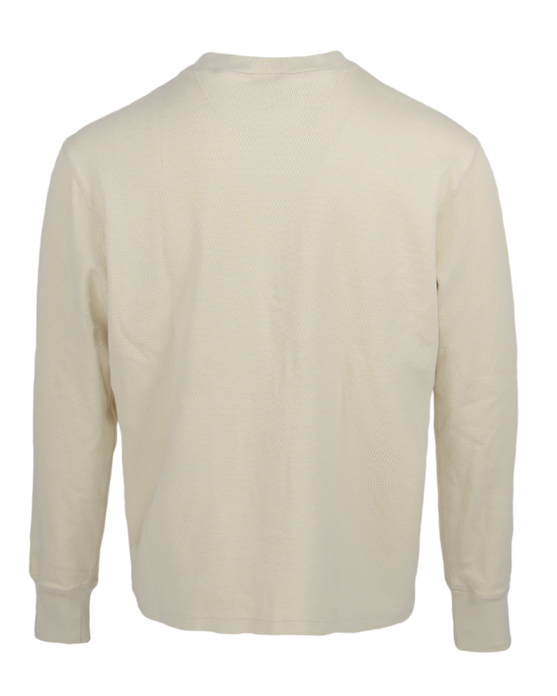 Banded Ridgepoint Thermal Henley in Off White, waffle knit long sleeve shirt, back view