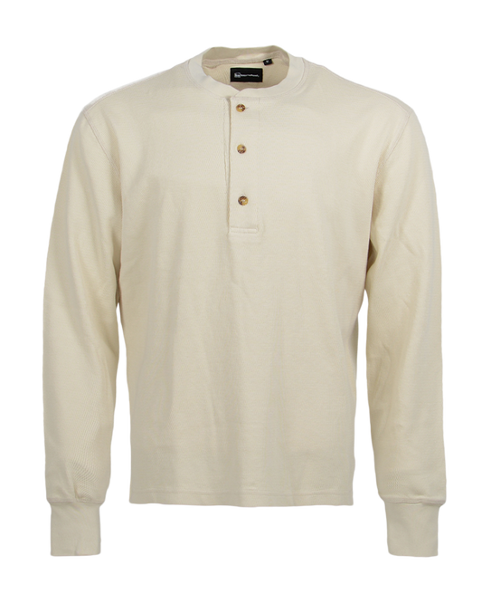 Banded Ridgepoint Thermal Henley in Off White, waffle knit long sleeve shirt, front view