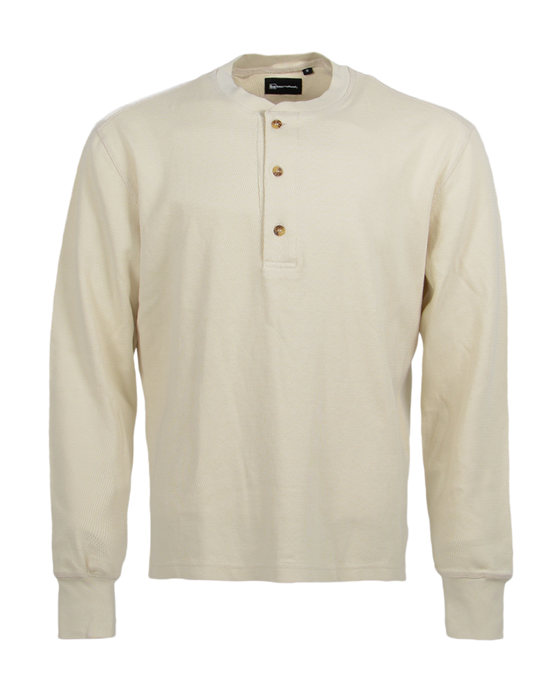 Banded Ridgepoint Thermal Henley in Off White, waffle knit long sleeve shirt, front view