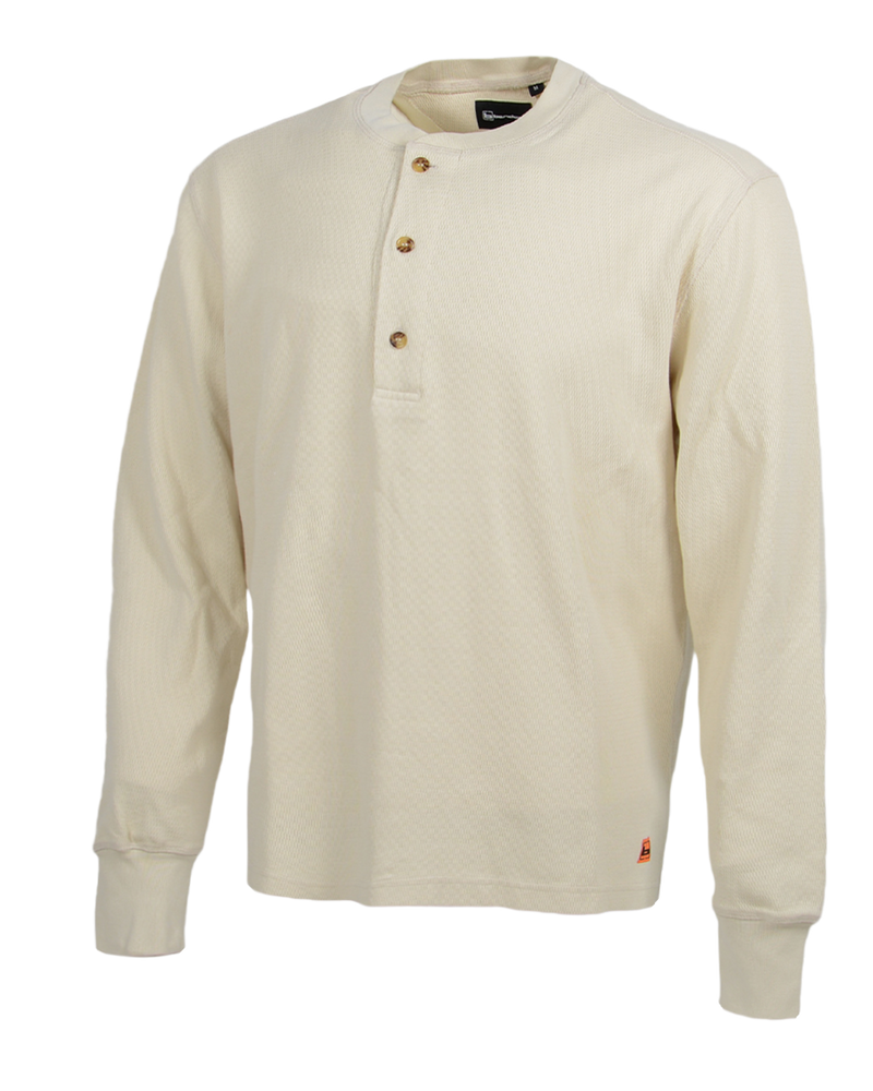 Banded Ridgepoint Thermal Henley in Off White, waffle knit long sleeve shirt, side view