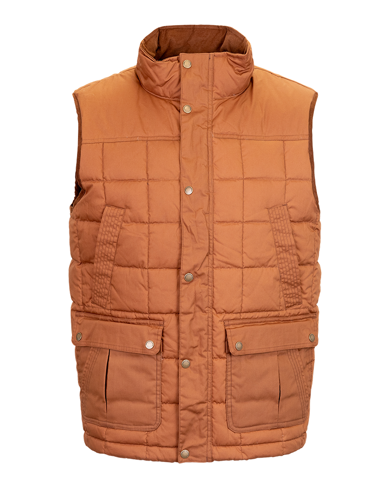 Banded Backland Vest in Lion, quilted insulated vest, front detail