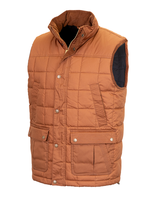 Banded Backland Vest in Lion, quilted insulated vest, side detail