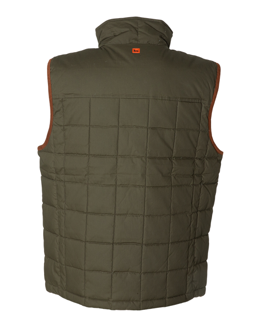 Banded Backland Vest in Deep Pine, waxed cotton insulated vest, back view