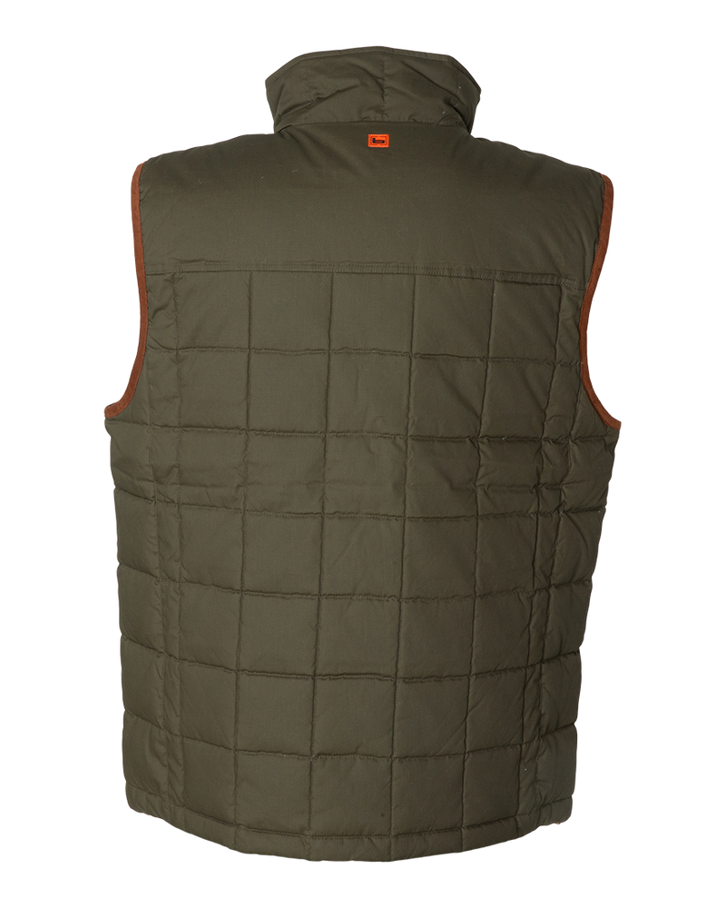Banded Backland Vest in Deep Pine, waxed cotton insulated vest, back view