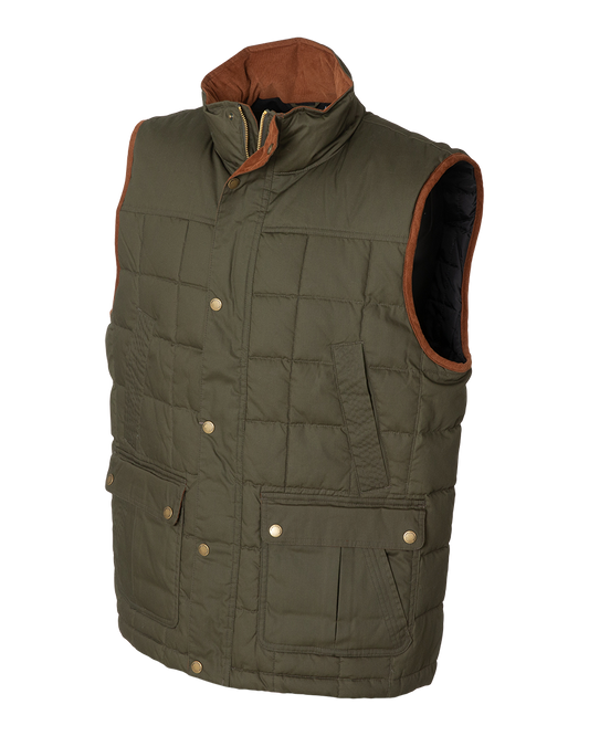 Banded Backland Vest in Deep Pine, waxed cotton insulated vest, side view