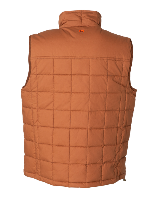 Banded Backland Vest in Lion, waxed cotton insulated vest, back view