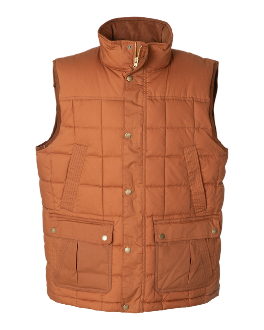 Banded Backland Vest in Lion, waxed cotton insulated vest, front view