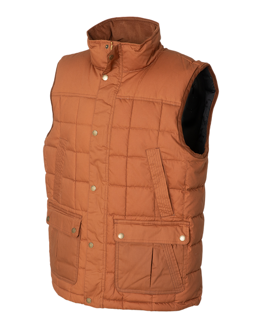 Banded Backland Vest in Lion, waxed cotton insulated vest, side view