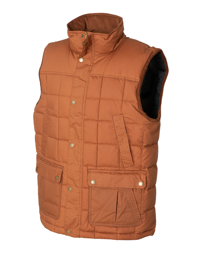 Banded Backland Vest in Lion, waxed cotton insulated vest, side view
