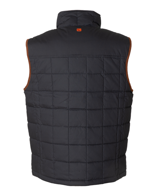Banded Backland Vest in Navy, waxed cotton insulated vest, back view