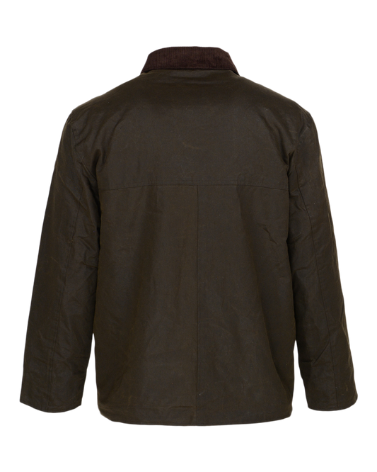 Banded Timberline Barn Coat in Fir, waxed canvas jacket, back view