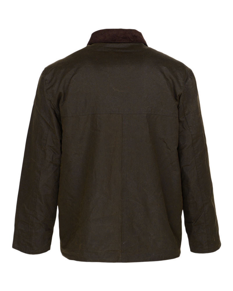 Banded Timberline Barn Coat in Fir, waxed canvas jacket, back view
