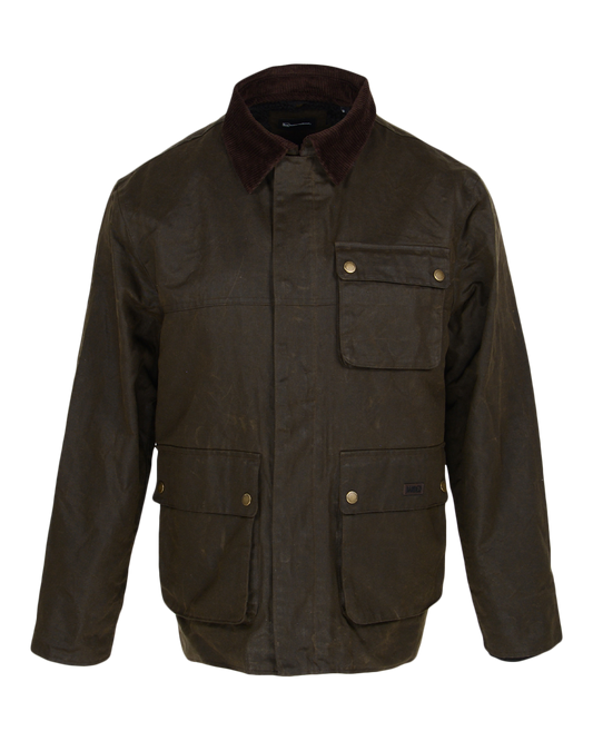 Banded Timberline Barn Coat in Fir, waxed canvas jacket, front view