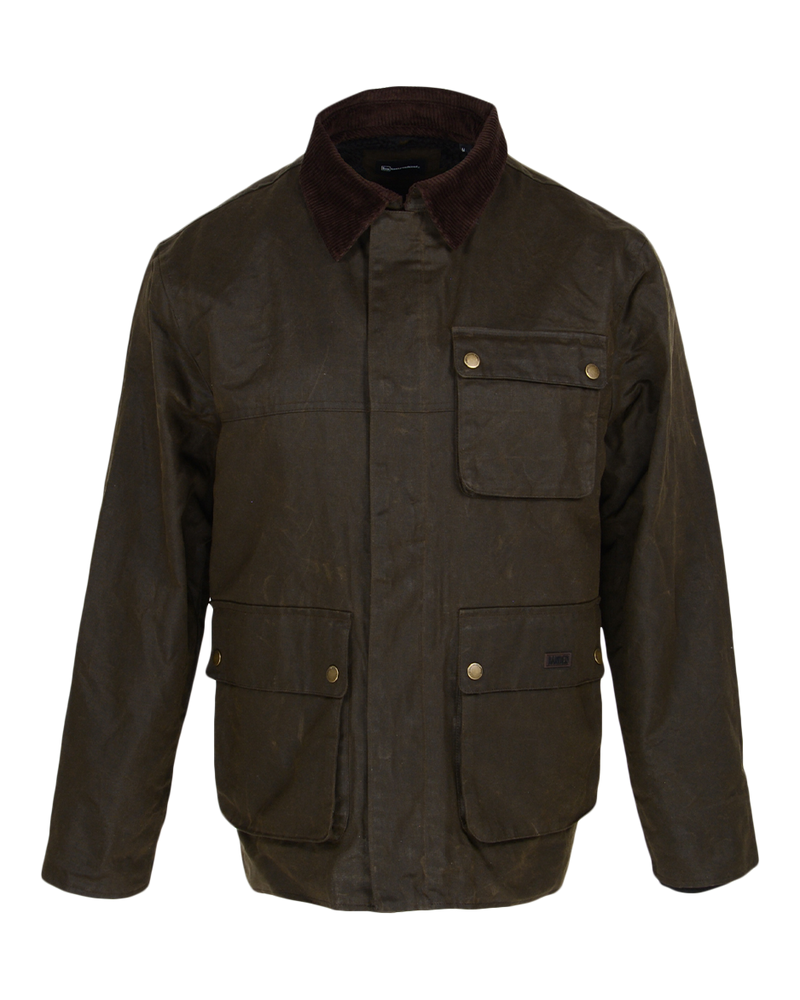 Banded Timberline Barn Coat in Fir, waxed canvas jacket, front view