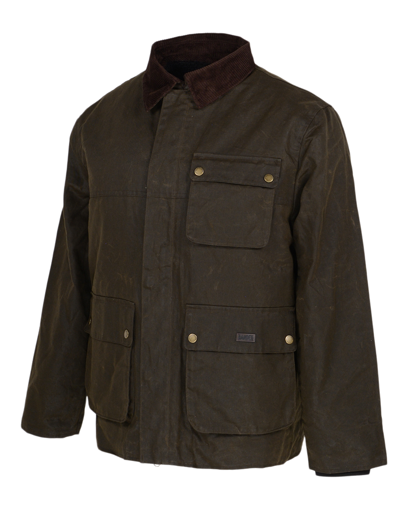 Banded Timberline Barn Coat in Fir, waxed canvas jacket, side view