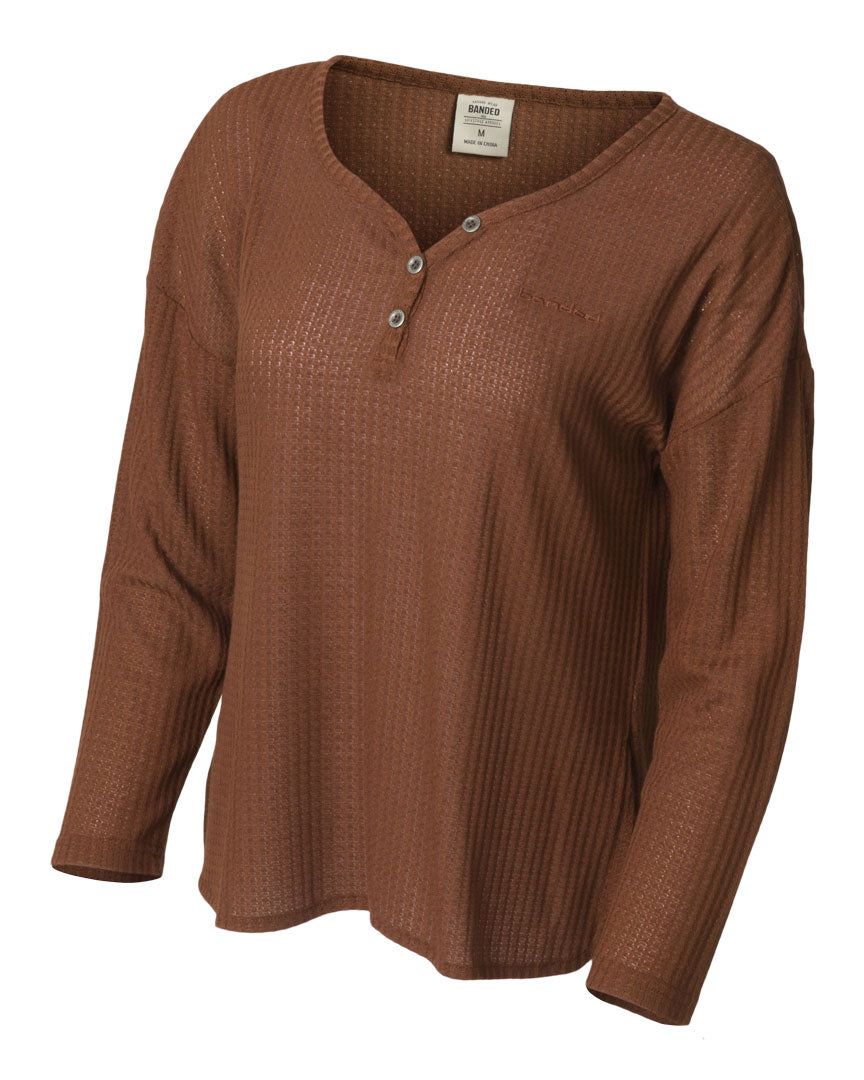 Women's Leisure Waffle Long-Sleeve Shirt - Banded Casual