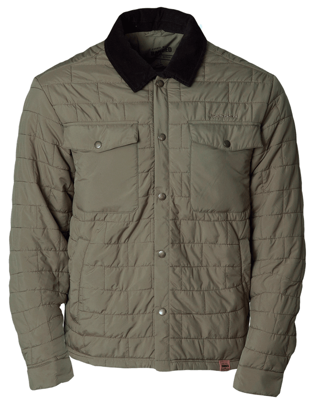 Banded Casual Wear Cumberland Shirt Jacket with corduroy collar polyfill insulated brick style quilting